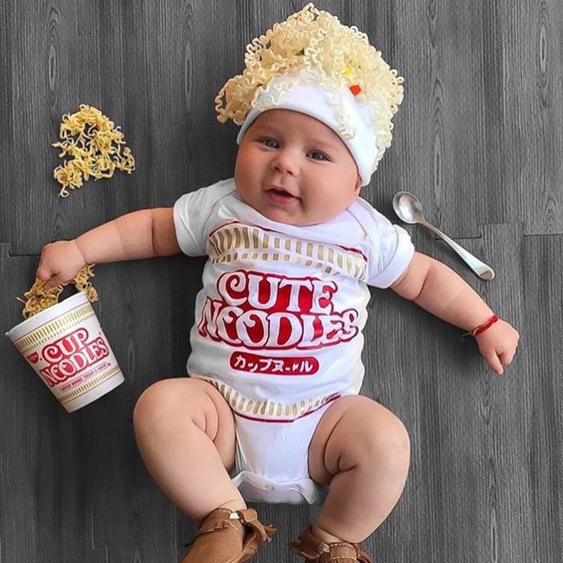 Discover the Adorable Baby Short Sleeve Cute Noodles Triangle Romper